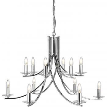 Araña sin pantallas Ascona Chrome 12 bombillas 112cm, color cromo, diseño moderno, capacidad para 12 bombillas E14, dimensiones de 112 cm de diámetro