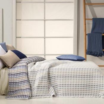 Colcha Jacquard Celdas Manterol Azul y Beige 90cm