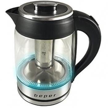 Hervidor Eléctrico de Vidrio Beper 2 en 1 - Infusor de Té y Hervidor 1.8 L - 2200 W - Negro