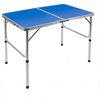 Mesa de Camping Plegable Multifuncional 96x60 cm - Madera MDF y Acero - Color Azul - Mesa Auxiliar para Jardín, Terraza, Balcón o Pícnic