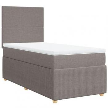 Estructura de cama box spring con colchón de muelles en tela gris taupe 90x190 cm