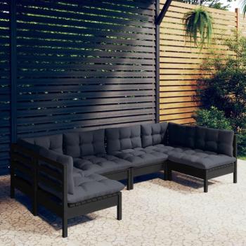 Sofá de jardín 6 PCs con cojines de madera de pino negro