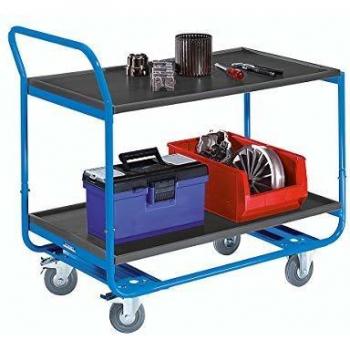 Mesa Rodante Eurokraft Pro 944558, Carga Máxima 150 kg, 2 Niveles con Bordes de Protección, Ruedas de Goma Sólida