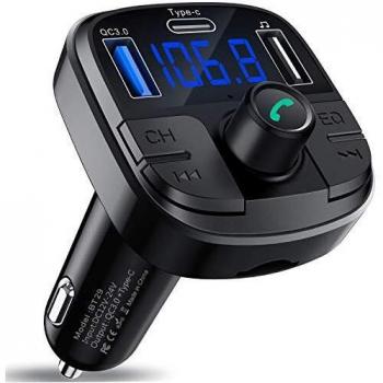 Clydek Bluetooth 5.0 Coche FM Transmisor, Coche Cargador Audio Transmisor Inalámbrico de QC3.0 y Tipo C Carga Rápida, Coche Radio Audio Adaptador Reproductor MP3 Admite Llamada Manos Libres