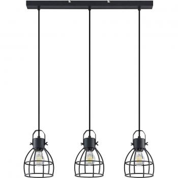 Lámpara colgante Lindby Flintos, 3 luces, color negro, estilo vintage, material metal, para salón y comedor, casquillos E27