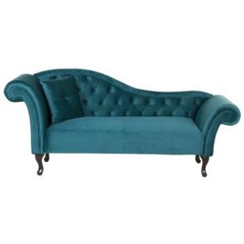 Chaise Longue Acolchada en Terciopelo Azul Verde Azulado Izquierda con Cojín Lattes