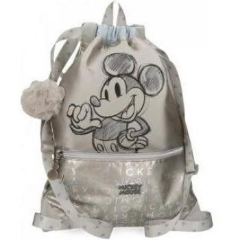 Mochila saco Mickey Gris 35x45 con Bolsillo Frontal