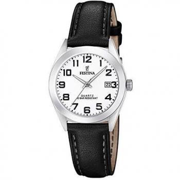 Reloj Festina Classics F20447/1 para Mujer, Esfera Blanca, Correa de Piel Negra