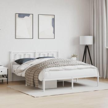 White Metal Bed Frame with Headboard 150x200 cm