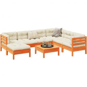 Set de sofás de jardín 8 PCs con cojines marrón sólido de madera de pino