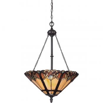 Colgante Vintage Cambridge Bronce 76,2 Cm - Lámpara colgante de techo Tiffany de 3 luces, acabado en bronce, E27