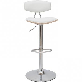 Taburete de cocina regulable blanco y madera clara Vasco