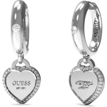 Guess Pendientes de Aro Fine Heart JUBE01426JWRHT/U en Acero con Forma de Corazón