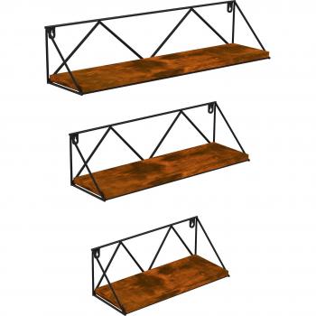 HOMCOM Set de 3 Estantes Flotantes Decorativos de Pared, Baldas Colgantes Estilo Industrial, para Salón Dormitorio Pasillo Cocina, Medidas 30x12x12cm, 40