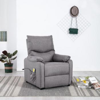 Sillón de Masaje Eléctrico Reclinable y Ajustable con Reposapiés en Tela Gris Claro