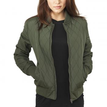 Urban Classic Women's Diamond Quilted Nylon Parka Jacket in Olive