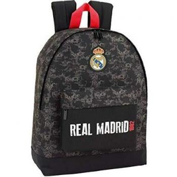 Real Madrid CF Mochila Grande con Funda Ordenador, Negro, 43 cm