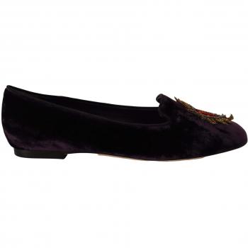 Dolce & Gabbana Purple Velvet DG Heart Loafers Flats Shoes - EU36.5/US6