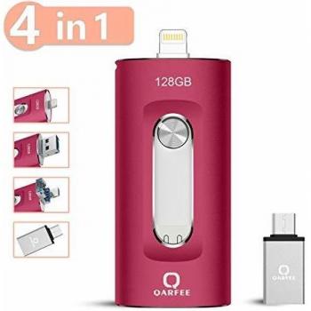 Qarfee Memoria USB 128 GB 4 en 1 Pendrive para iPhone iPad Android Computadoras Laptops Flash Drive USB 3.0 Expansión de Memoria Memory Stick