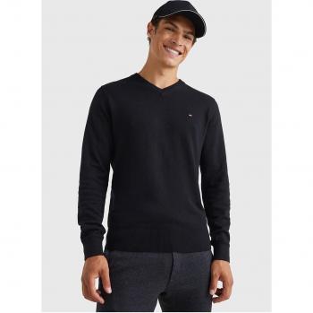 Jersey de Cuello Pico Tommy Hilfiger Pima con Cachemira para Hombre - Negro - XL