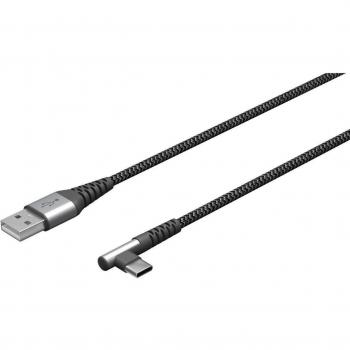 Cable USB-C a USB-A textil 2 m ángulo de 90° con conectores metálicos (gris espacial/plata)