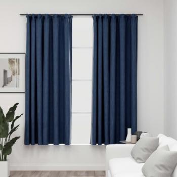 Cortinas opacas con ganchos efecto de línea azul 2 piezas 140x175 cm