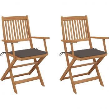 Conjunto de sillas de jardín plegables con cojines de madera maciza de acacia