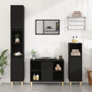 Gabinete de lavabo negro 80x33x60 cm de madera multicapa