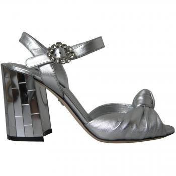 Dolce & Gabbana Silver Lambskin Leather High Heel Sandals Shoes - EU40.5/US10