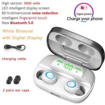 Auriculares TWS Bluetooth Inalámbricos 3500mAh con Control Táctil LED y Micrófono, Auriculares Deportivos Impermeables