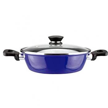 Tartera Gourmet de Acero Vitrificado Antiadherente 3 Capas de 26 cm con Tapa de Cristal, Apta para Inducción y Lavavajillas, Modelo Marseille Azul