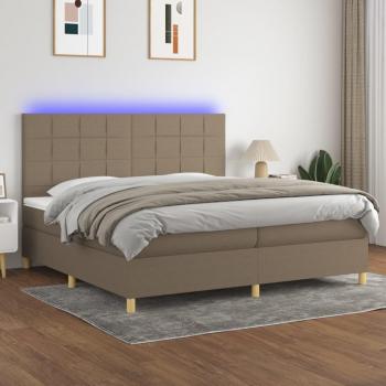 Cama box spring con colchón blando y luces LED, tela gris taupe, 200x200 cm