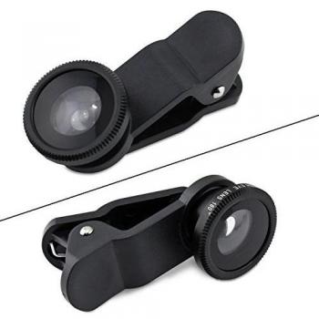 Aussel 3 en 1 Clip-On Lens Kit Supreme, 180 grados lente de ojo de pez + Gran Angular de 0,65 X + 2 x Teleobjetivo para iPhone 6 6 Plus 6S 5 5 C 5S 4S 4 3 GS iPad iPad mini aire 4 3 2 Samsung Galaxy S6 S5 Nota 5 4, Sony y HTC