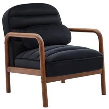 Sillón escandinavo Amelie de madera de hevea teñida de nogal y tela de terciopelo negro, 66x82x77 cm