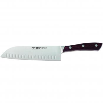 Cuchillo Santoku Asiático Serie Natura de Arcos, Hoja de Acero Inoxidable Nitrum 180mm, Mango en Madera Palisandro Marrón