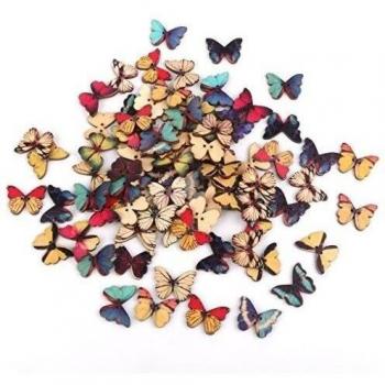 100pcs Botones De Madera Tallada Mariposa De Costura Arte DIY