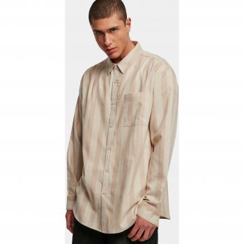 Urban Classics Striped Cotton Long Sleeve Shirt in Beige and Soft Seagrass