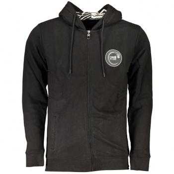Cavalli Class Black Cotton Zip-through Hooded Sweatshirt for Men - 3XL with Logo Print
