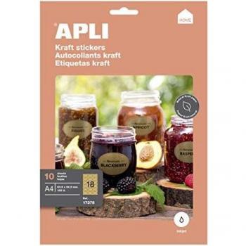APLI 17378 - Etiquetas Kraft permanentes 63,5 x 42,3 mm 10 hojas