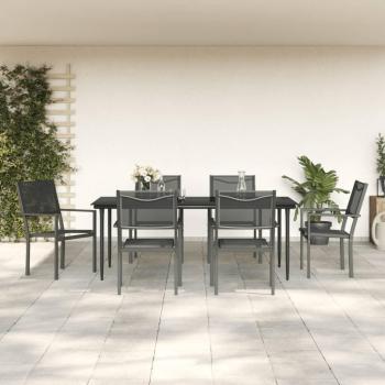 7-Piece Black Steel and Textilene Garden Dining Set