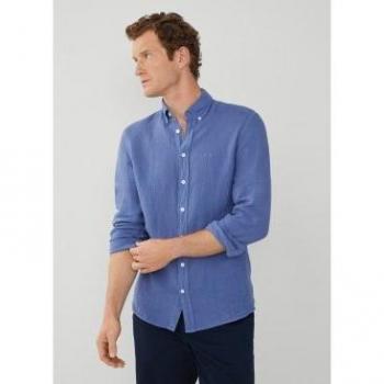Camisa de lino azul Hackett London para hombre - Estilo slim fit con teñido en prenda
