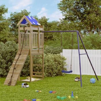 Parque infantil de exterior en madera de pino impregnada marrón