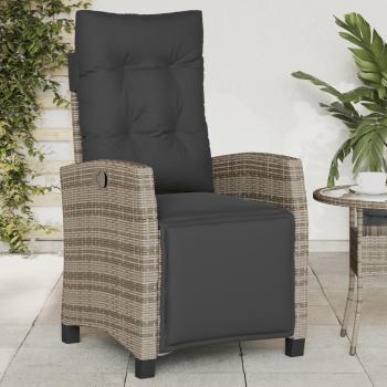 Adjustable Grey Poly Rattan Reclining Garden Chair with Footrest