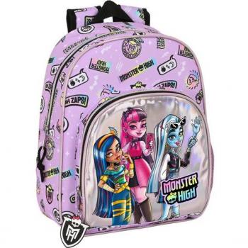 Mochila Escolar Infantil Monster High Best Boos Adaptable a Carrito con Hombreras Acolchadas, Bolsillo Lateral Portabotellas y Bolsillo Frontal - Safta Lila