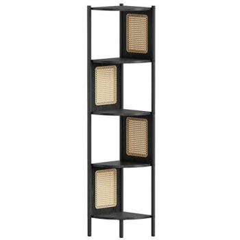 Estantería Esquinera de 5 Niveles con Diseño de Ratán y Estructura de Metal - Ideal para Salón, Estudio, 31.9x31.9x156.4 cm, Negro Ébano