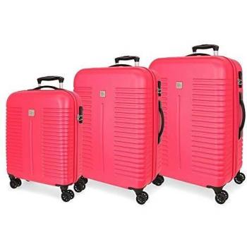 Roll Road India Juego de Maletas Rosa 55/70/80 cms Rígida ABS Cierre combinación 220L 4 Ruedas Dobles Equipaje de Mano