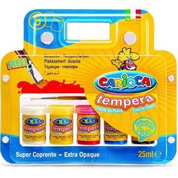 Carioca - Blister con 5 Vasos témperas, con Pincel, 35 gr