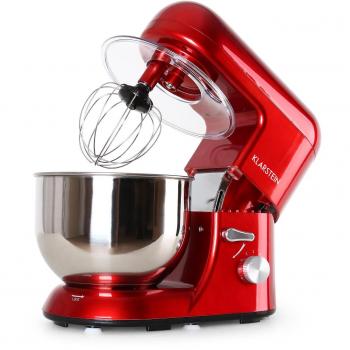 Klarstein Bella Rossa - Robot de cocina, Batidora amasadora, 1200 W, 5,2 litros, 1,6 PS, Batido planetario, 6 niveles de velocidad, Recipiente de acero inoxidable, Ideal repostería, Rojo