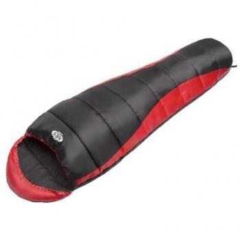 Saco de Dormir NILS CAMP NC2012 - Color Rojo y Negro, con características como material ligero, diseño compacto, adecuado para temperaturas moderadas, relleno de fibra sintética, cierre completo y bolsa de transporte incluida