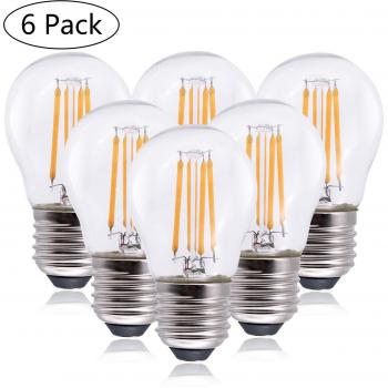 Bombilla LED G45 E27 Filamento,4W Equivalencia 40W, 470Lm Mini Bombilla Globo No Regulable,Blanco Frío 6500k 6 Unidades